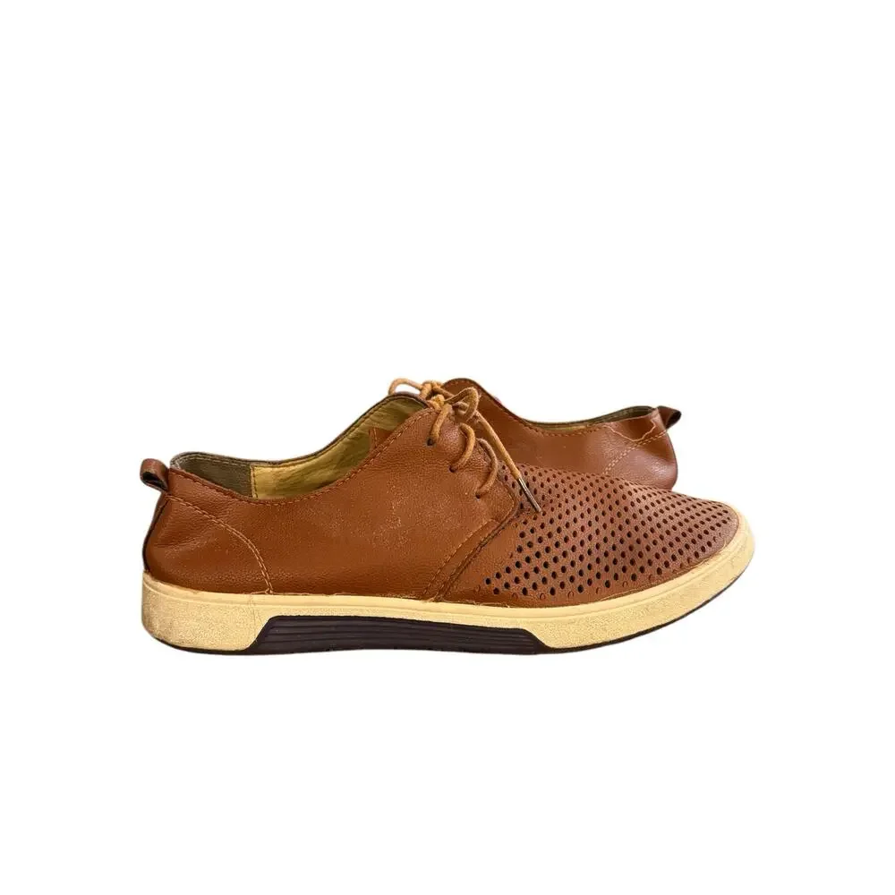 Merkmak Brown Perforated Leather Lace-Up Oxford Dress Shoes Men's Size 44 US 10
